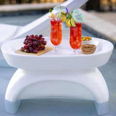 Step2 Vero Side Table with Serving Tray, Outdoor/Indoor Waterproof Patio Furniture, Use in Pools Up to 9" Water or Poolside Ledge, Made of Durable Plastic, Integrated Weight System, White