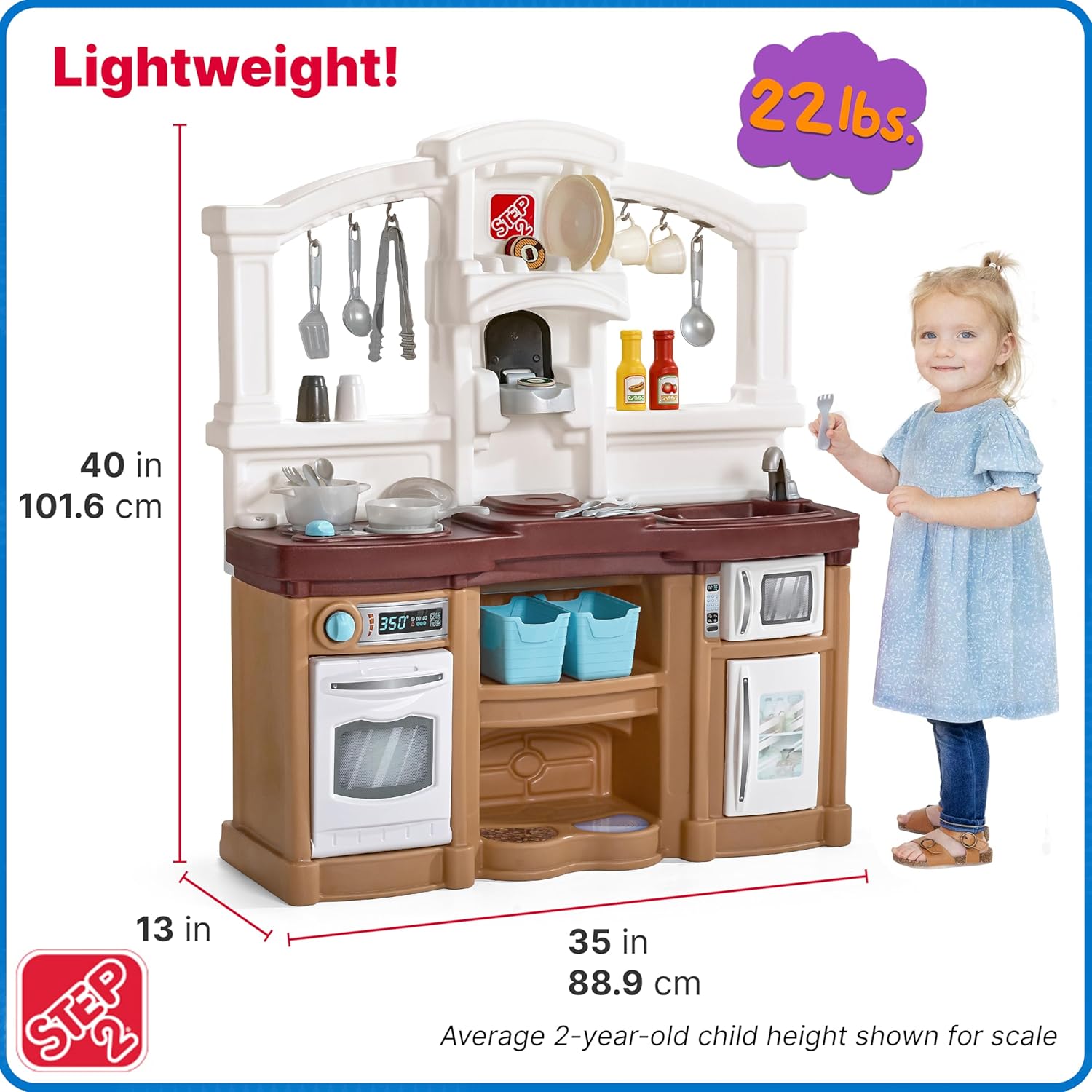 Step2 Fun with Friends Kids Kitchen Playset, Indoor/Outdoor Kitchenette, Interactive Play with Lights and Sounds, Durable Plastic, Includes 25 Piece Toy Accessories, Toddlers 2+ Years Old, Pink