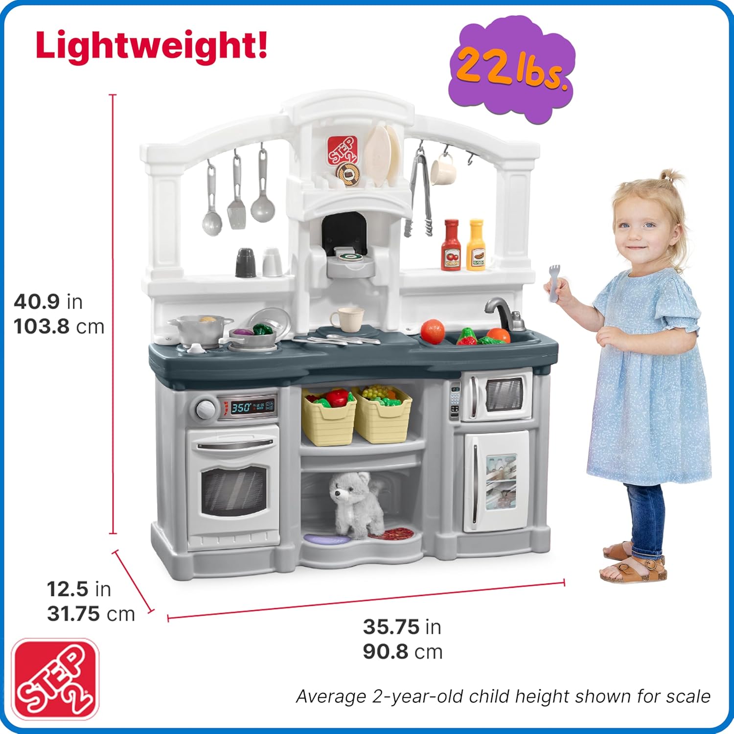 Step2 Fun with Friends Kids Kitchen Playset, Indoor/Outdoor Kitchenette, Interactive Play with Lights and Sounds, Durable Plastic, Includes 25 Piece Toy Accessories, Toddlers 2+ Years Old, Pink