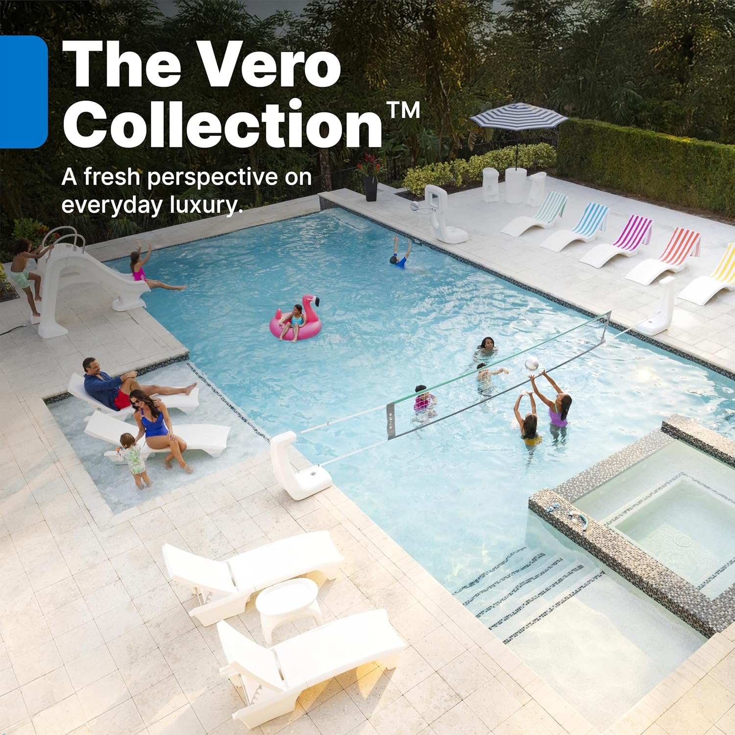Step2 Vero Side Table with Serving Tray, Outdoor/Indoor Waterproof Patio Furniture, Use in Pools Up to 9" Water or Poolside Ledge, Made of Durable Plastic, Integrated Weight System, White
