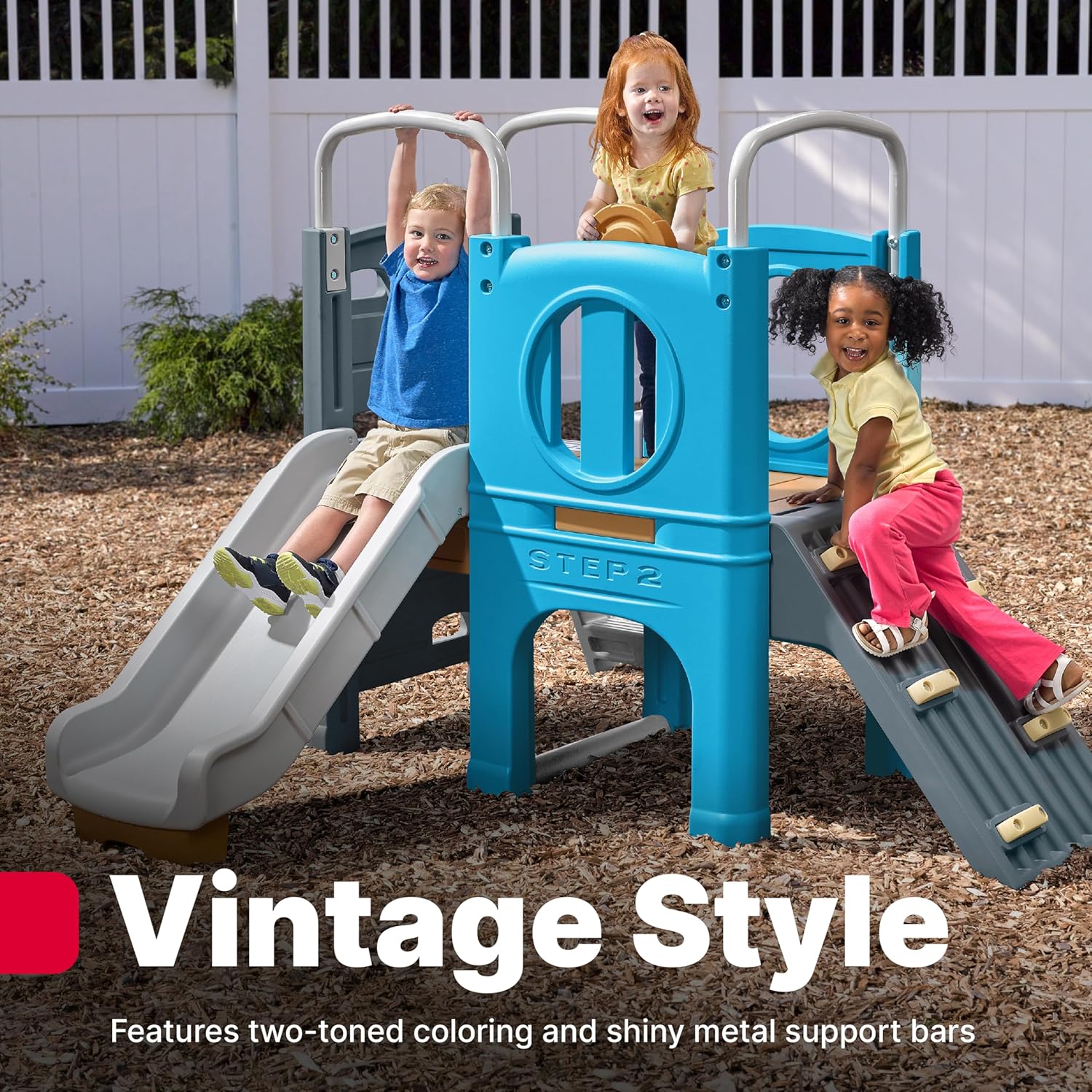 Step2 Scout & Slide Climber, Kids Outdoor Playset, Backyard Playground Set, Slide, Climbing Wall, Tunnel, Outside Vintage Style Jungle Gym, for Toddlers 2-6 Years Old