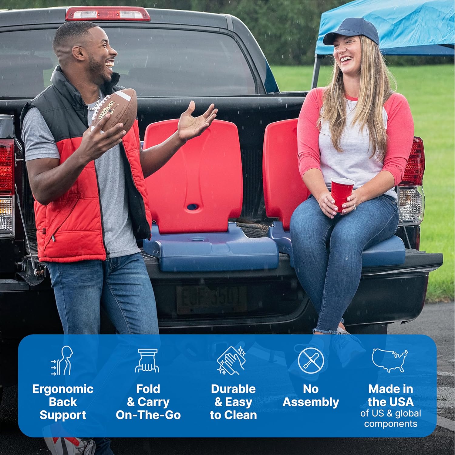 Step2 Folding Flip Seat, Lightweight Portable Outdoor Chair for Poolside, Camping, Beach, Boats, Tailgates, Durable Ground Chair with Back Support for Adults, Capri Blue