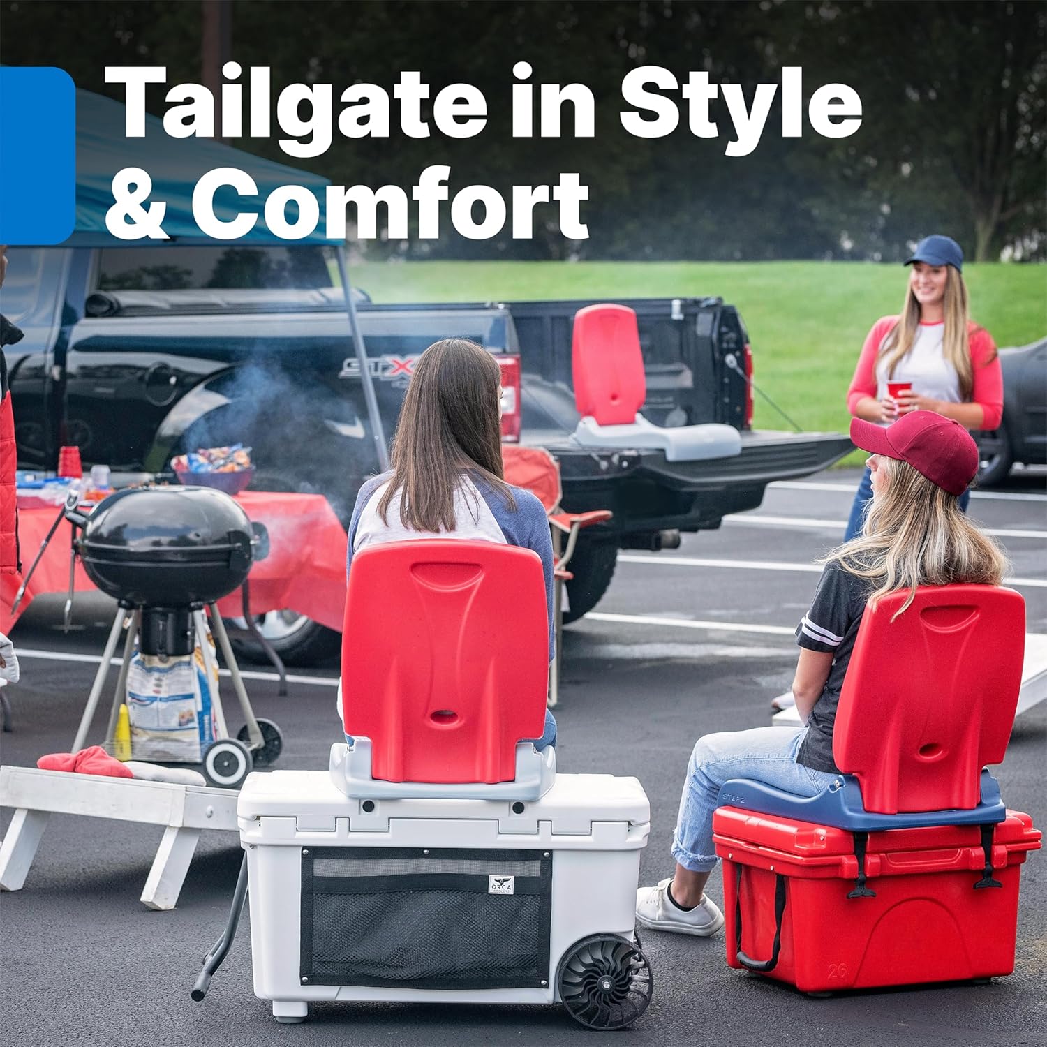 Step2 Folding Flip Seat, Lightweight Portable Outdoor Chair for Poolside, Camping, Beach, Boats, Tailgates, Durable Ground Chair with Back Support for Adults, Capri Blue