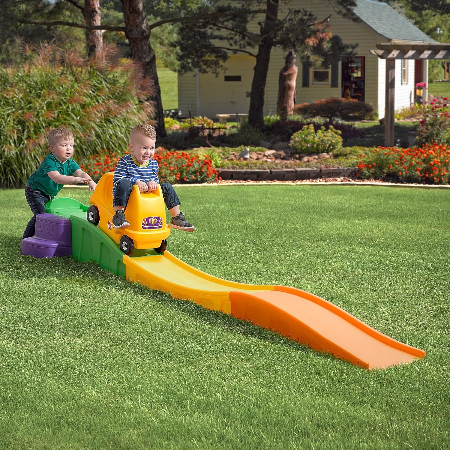 Step2 Up & Down Roller Coaster Kids Ride On Toy, Push Car, Indoor/Outdoor Playset, Made of Durable Plastic, Max Weight 50 lbs., For Toddlers 2-5 Years Old, Multicolor