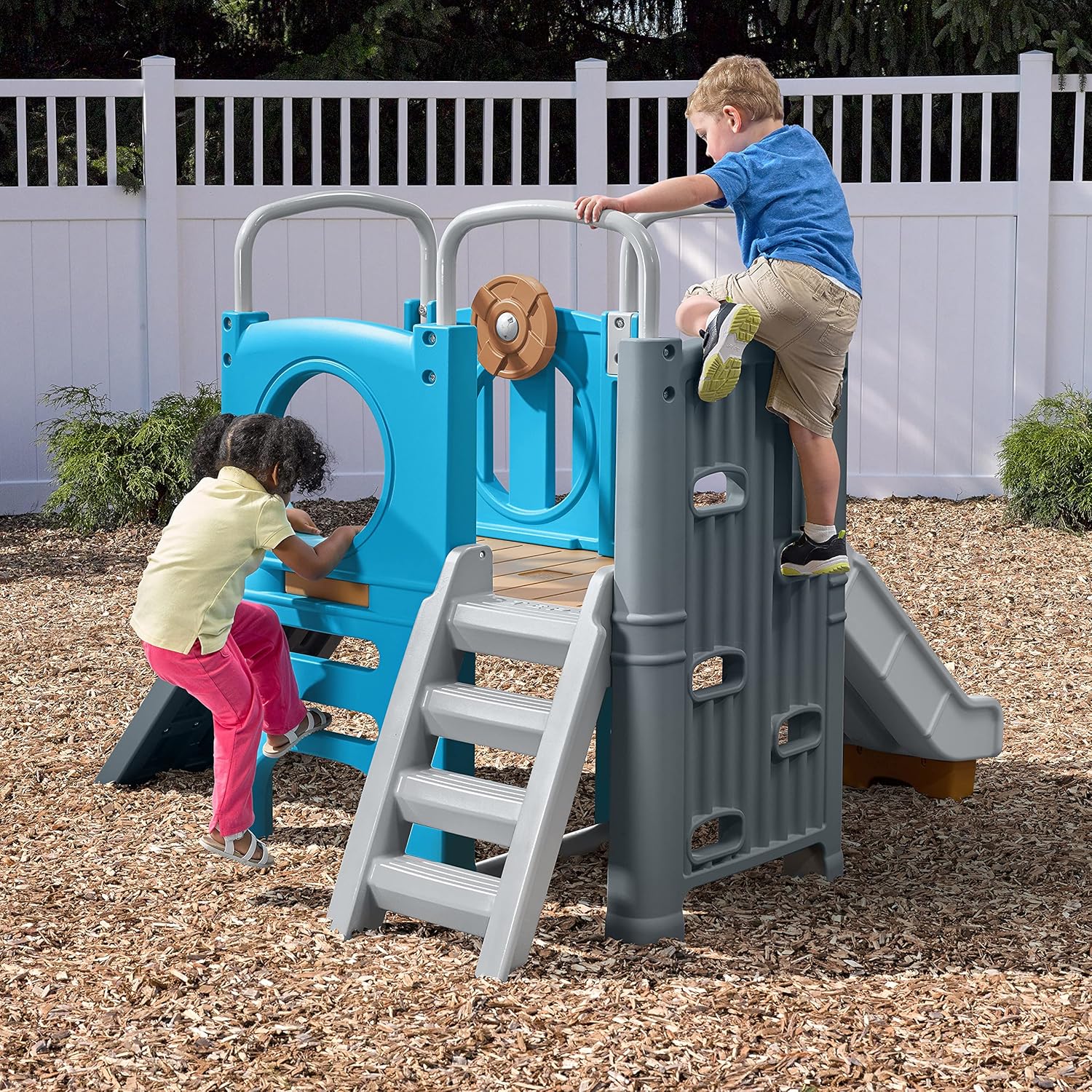 Step2 Scout & Slide Climber, Kids Outdoor Playset, Backyard Playground Set, Slide, Climbing Wall, Tunnel, Outside Vintage Style Jungle Gym, for Toddlers 2-6 Years Old