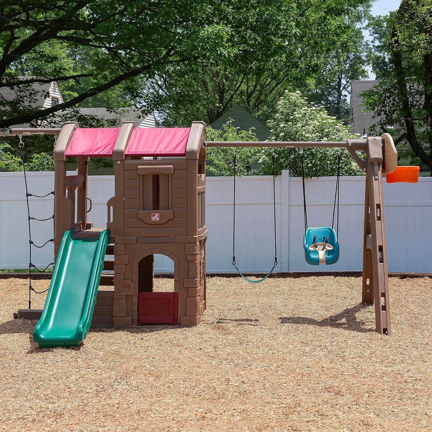 Step2 Infant to Toddler Swing, Baby Outdoor Swing, Backyard Bucket Style Swing Seat, Secure Harness, Outside Weather-Resistant Rope, Attach to Playset, For Toddlers 9 Months -3 Years Old